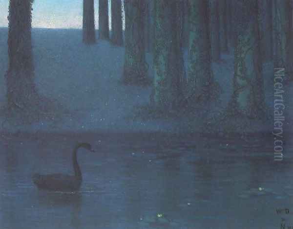 The Black Swan Oil Painting by William Degouve de Nuncques