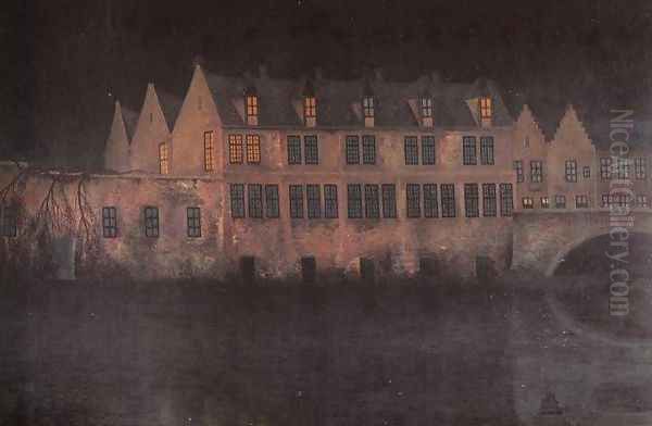 Night in Bruges Oil Painting by William Degouve de Nuncques