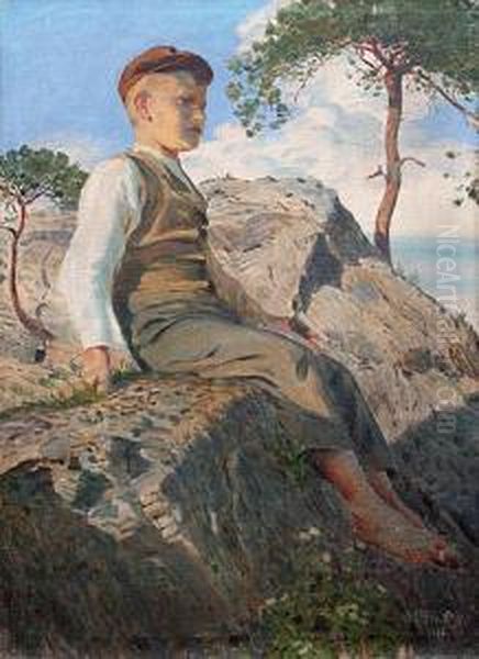 Relaxing Boy Oil Painting by Jakub Obrovsky