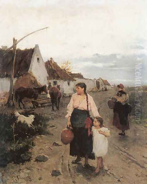 Falu szele, 1880 Oil Painting by Lajos Deak-Ebner