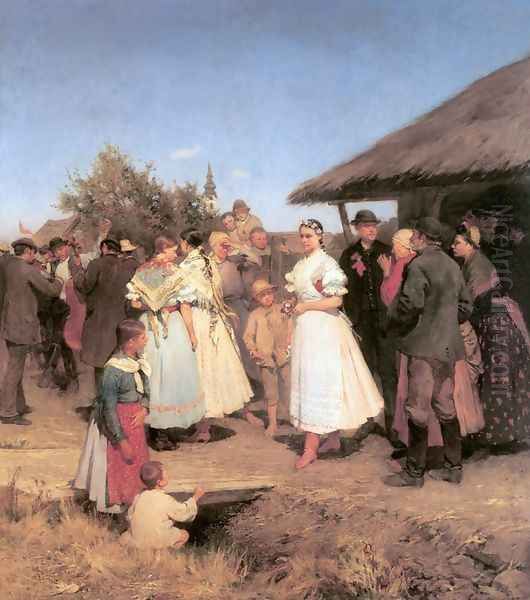 Eskuvoi menet, 1888 Oil Painting by Lajos Deak-Ebner