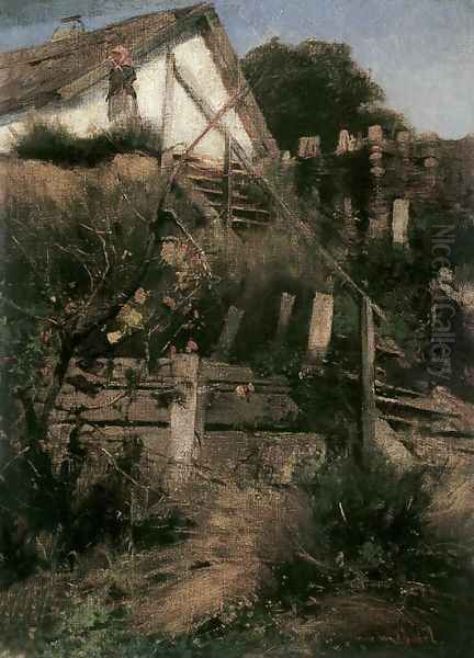 Faluvege, 1880 Oil Painting by Lajos Deak-Ebner