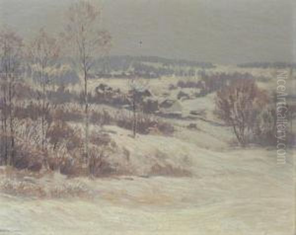 Winter Landscape Oil Painting by Leonard Ochtman