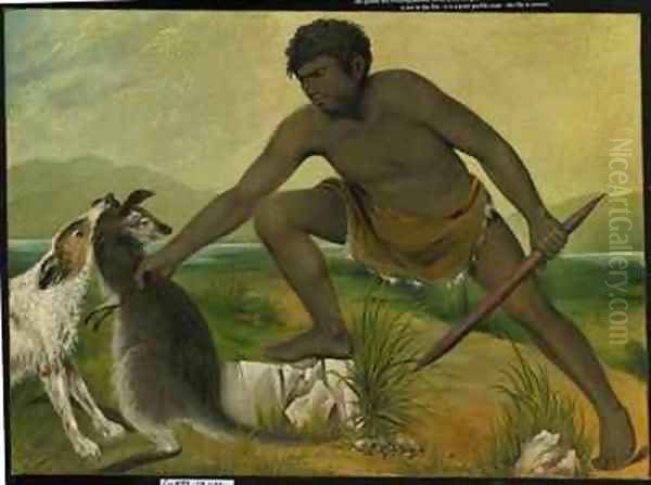 Native taking a kangaroo Oil Painting by Benjamin Duterrau