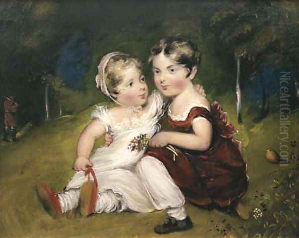 Children in a Wood Oil Painting by Benjamin Duterrau