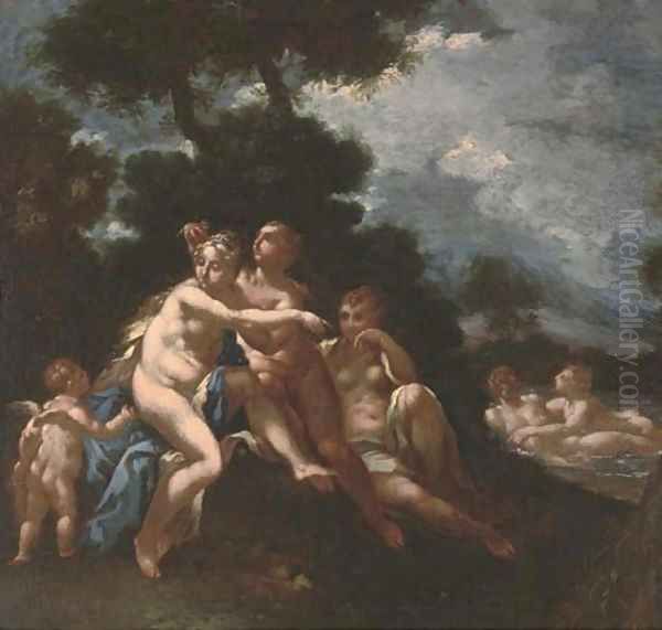 Diana and her nymphs with Cupid Oil Painting by Michele Da Parma (see Rocca)