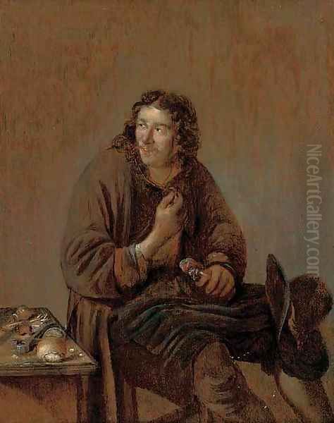 A cobbler at work in an interior Oil Painting by Abraham Diepraam