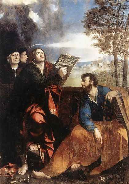 Sts John and Bartholomew with Donors 1527 Oil Painting by Dosso Dossi