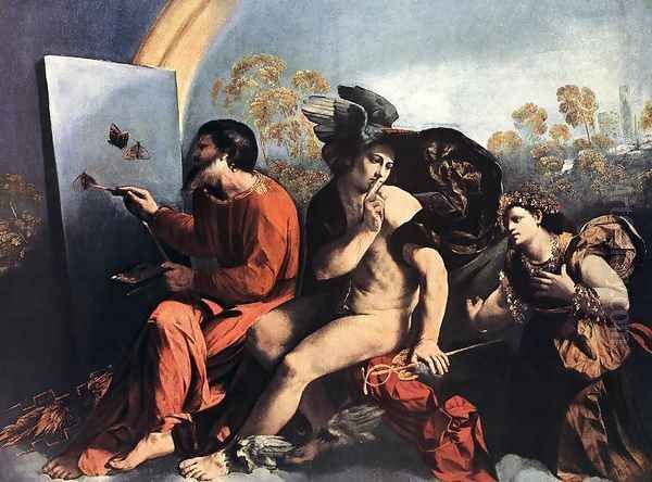 Jupiter Painting Butterflies, Mercury and Virtue Oil Painting by Dosso Dossi