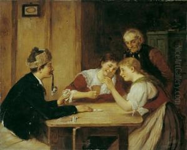 Beim Kartenspiel Oil Painting by Hugo Oehmichen