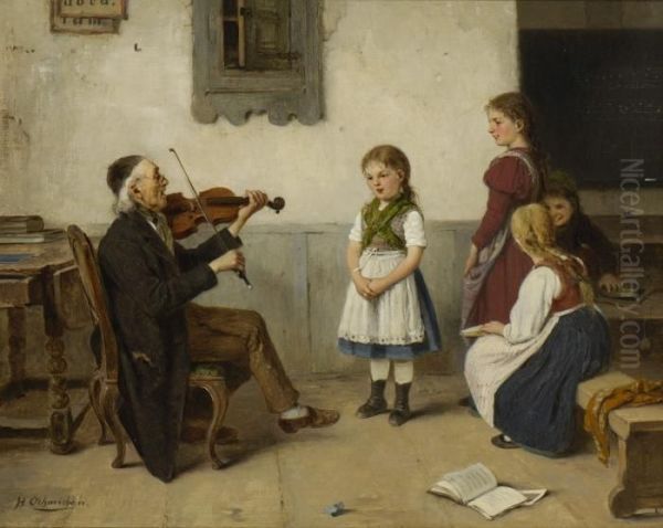 Musikstunde. Oil Painting by Hugo Oehmichen