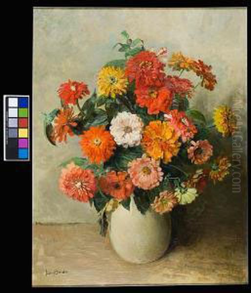 A Vase Of Zinnias Oil Painting by Frans David Oerder