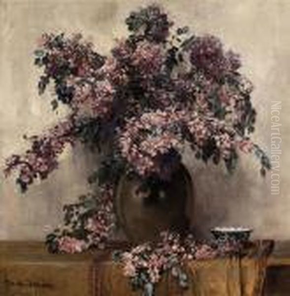 A Still Life With Pink Flowers Oil Painting by Frans David Oerder