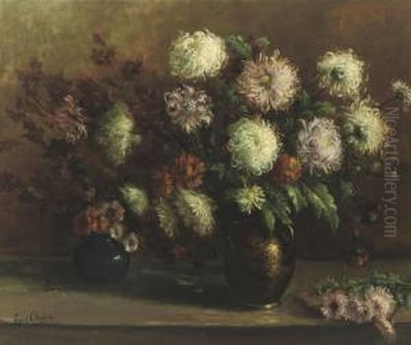 Colourful Chrysanthemums Oil Painting by Frans David Oerder