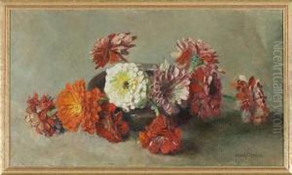 Zinnias In A Vase Oil Painting by Frans David Oerder