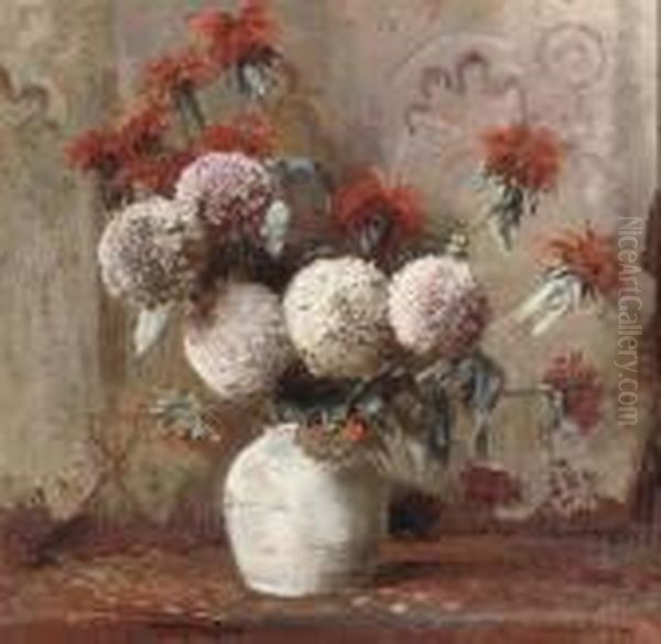 Pink And Red Flowers Oil Painting by Frans David Oerder