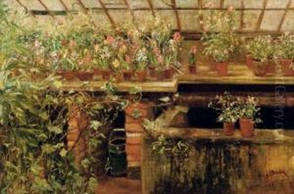 In The Greenhouse Oil Painting by Frans David Oerder