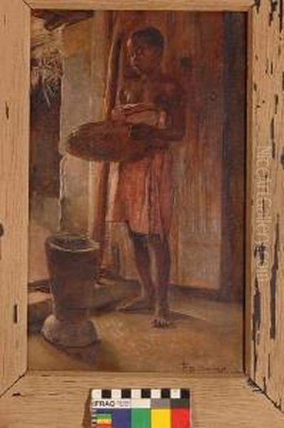 A Tsonga Girl Holding A Winnowing Basket Oil Painting by Frans David Oerder