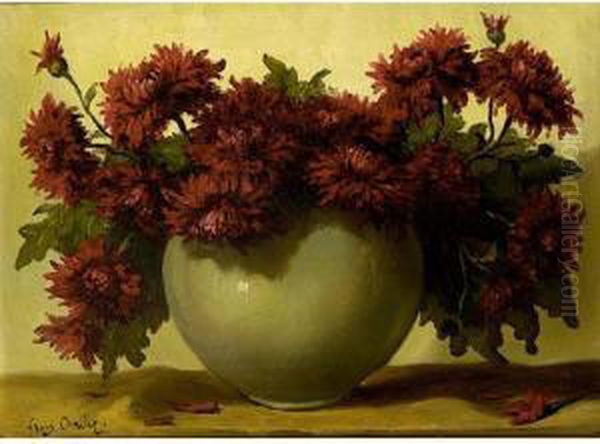 A Still Life Of Dahlias In A Stone Jar Oil Painting by Frans David Oerder