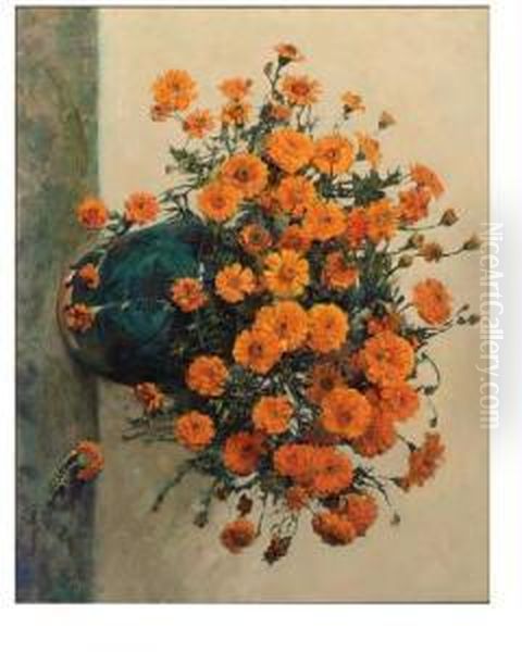 Afrikaantjes - Marigolds Oil Painting by Frans David Oerder