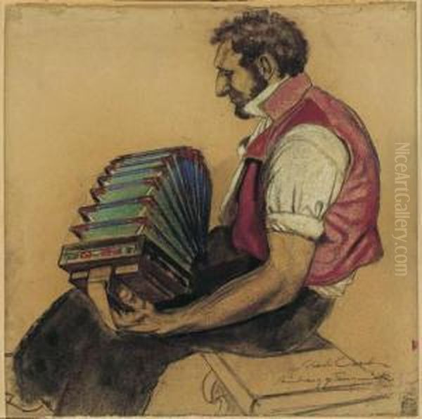 Studie Zur Grossen Tanzmusik (handorgelspieler) Oil Painting by Albert Sebastian Oesch