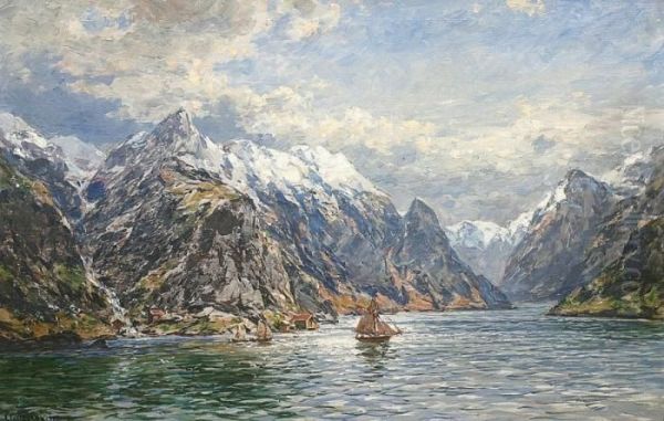 The Jorundfjord In Spring Oil Painting by Carl August H. Oesterley