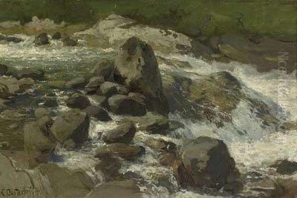 Felsiger Gebirgsbach Oil Painting by Carl August H. Oesterley