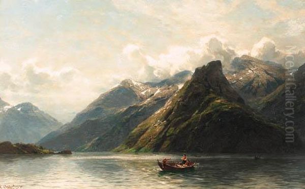 Summer: Fishing On A Norwegian Fjord Oil Painting by Carl August H. Oesterley