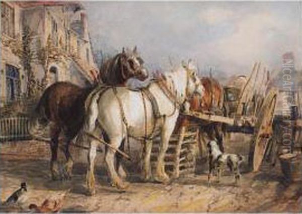 Cart Horses On A Village Street Oil Painting by William, Dover Of Burgess