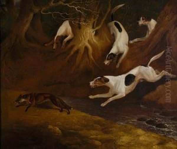 Fox Hounds In A Chase Oil Painting by Edwin, Beccles Of Cooper