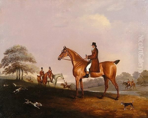 A Gentleman On A Chestnut Hunter In The Hunting Field Oil Painting by Edwin, Beccles Of Cooper