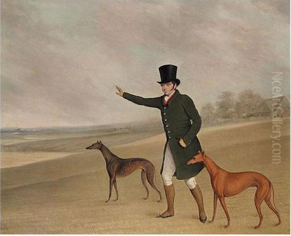 A Gentleman With His Greyhounds In A Landscape Oil Painting by Edwin, Beccles Of Cooper