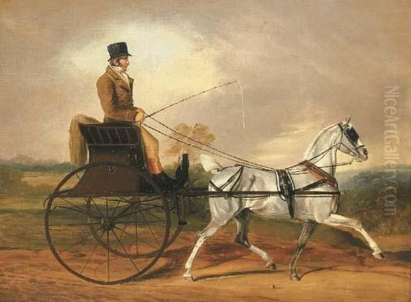 A Gentleman Riding A Horse And Gig Oil Painting by Edwin, Beccles Of Cooper