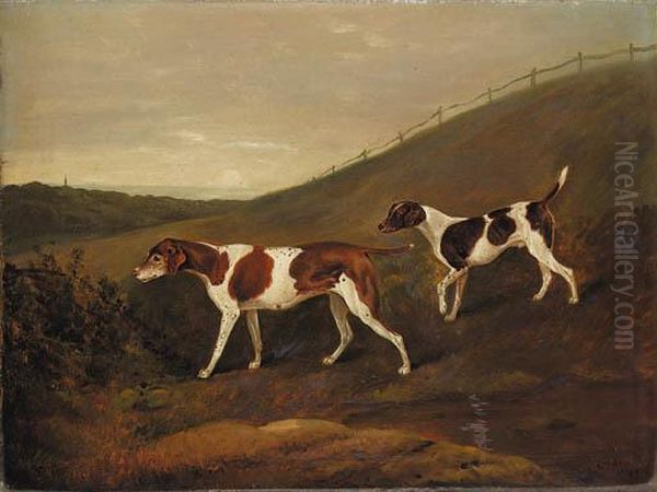 Pointers In A Landscape Oil Painting by Edwin, Beccles Of Cooper