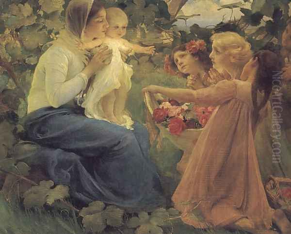 Presenting Flowers to the Infant Oil Painting by Franz Dvorak