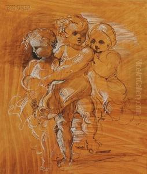 Three Putti Oil Painting by Louisa Anne, Marchioness of Waterford