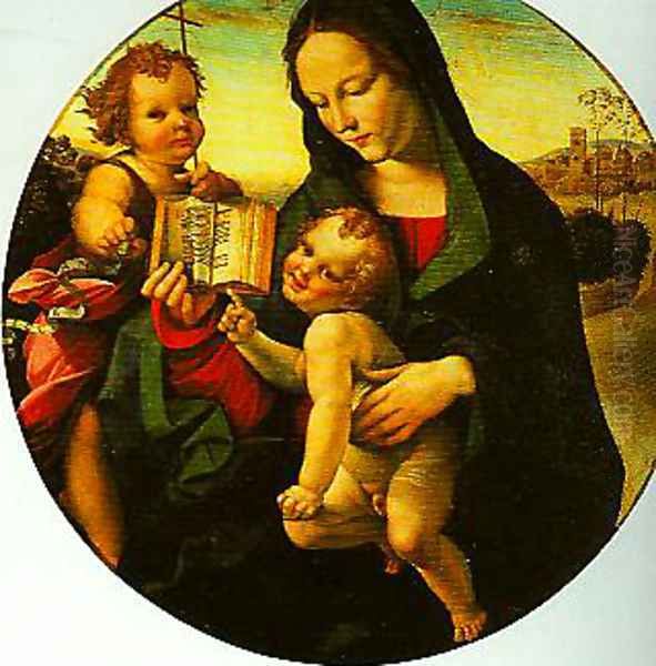 Madonna and child with the Young St John Oil Painting by Girolamo Del Pacchia