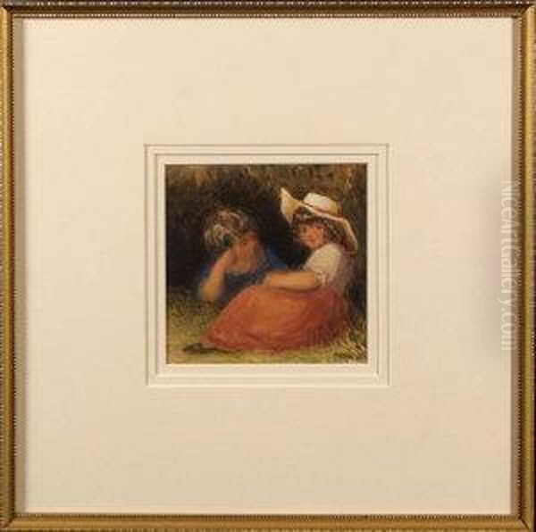 Two Children Resting In A Garden. Oil Painting by Louisa Anne, Marchioness of Waterford