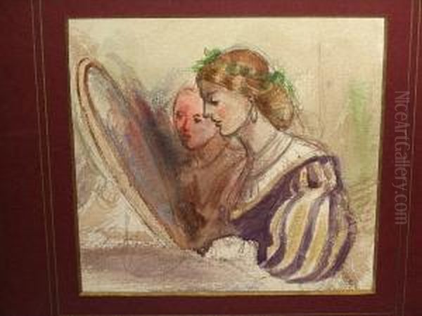 Two Young Women Before A Mirror Oil Painting by Louisa Anne, Marchioness of Waterford