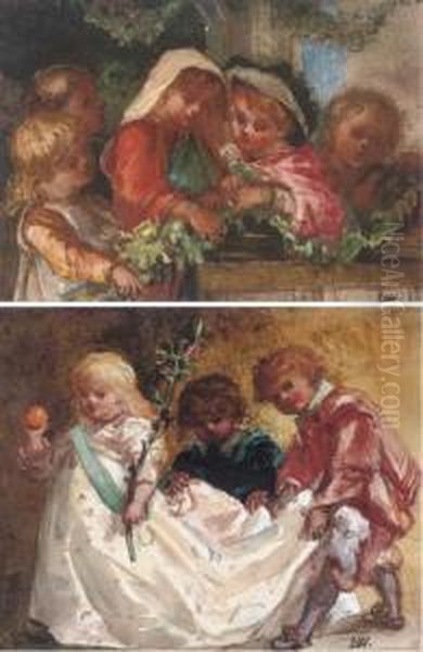 The Young Attendants; And The Flower Garland Oil Painting by Louisa Anne, Marchioness of Waterford