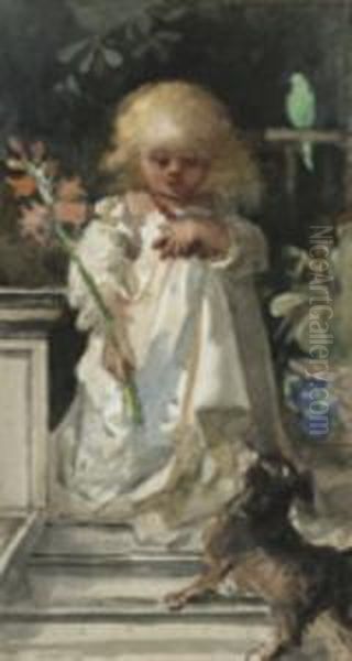 A Young Girl Carrying Magnolias Oil Painting by Louisa Anne, Marchioness of Waterford