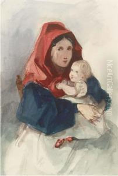 Study Of A Mother And Child Oil Painting by Louisa Anne, Marchioness of Waterford