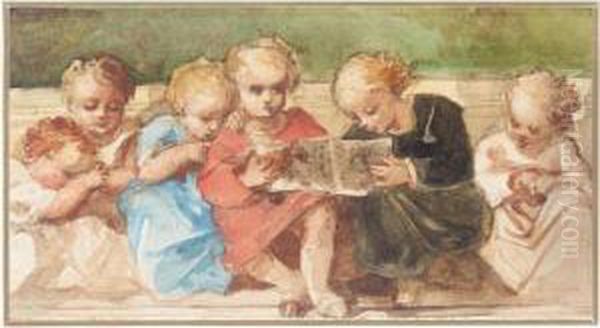 Story Time Oil Painting by Louisa Anne, Marchioness of Waterford