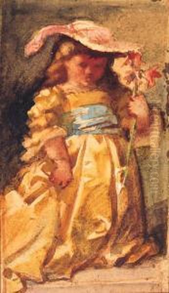 A Young Girl Holding A Flower Oil Painting by Louisa Anne, Marchioness of Waterford