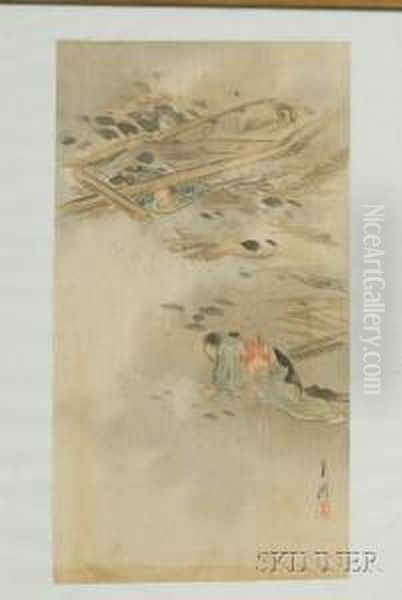 Scene Of The Aftermath Of The Gifu Earthquake Oil Painting by Ogata Gekko