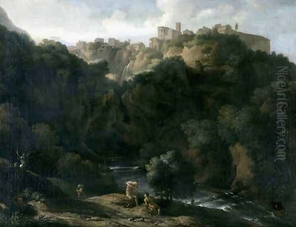 A View of Tivoli with the Teverone Flowing Beneath Oil Painting by Gaspard Dughet