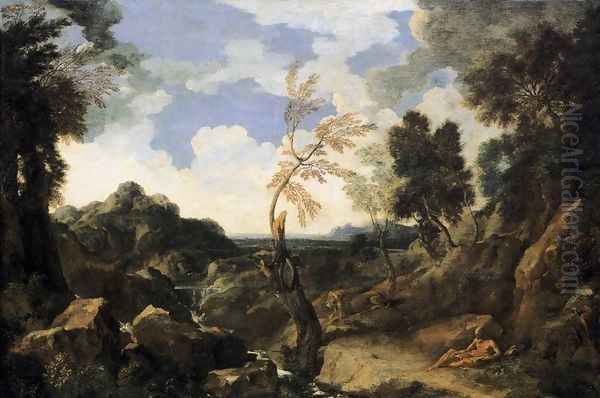 Landscape with St Jerome and the Lion c. 1640 Oil Painting by Gaspard Dughet