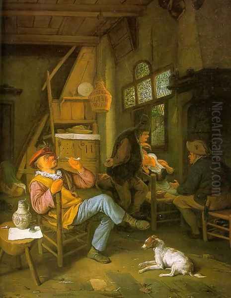 Pipe Smoker 1684 Oil Painting by Cornelis Dusart