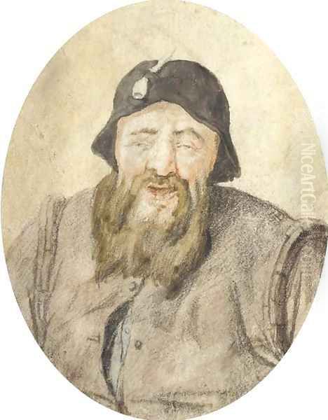 Portrait of a bearded man with a pipe in his hat, half-length Oil Painting by Cornelis Dusart