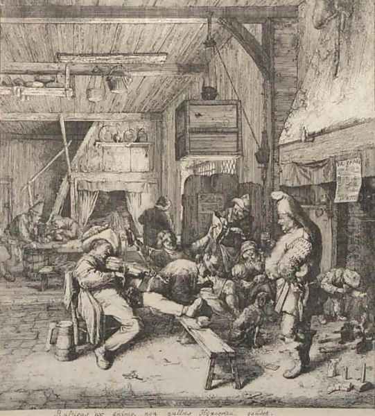 The violin player seated in the inn Oil Painting by Cornelis Dusart